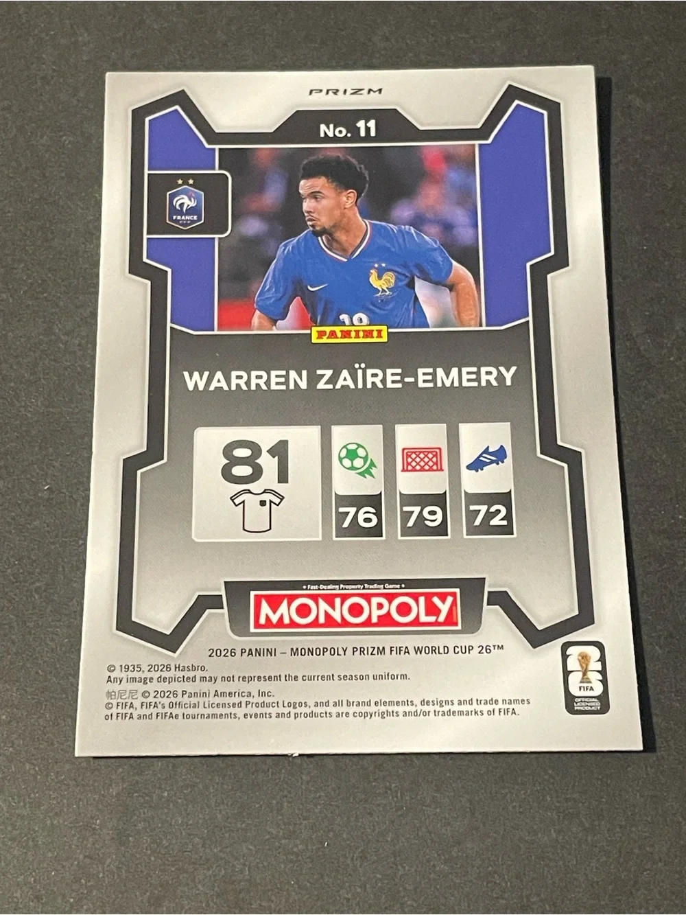 Warren Zaire Emery 2026 Prizm Monopoly World Cup Sparkle Pink Prizm France Card